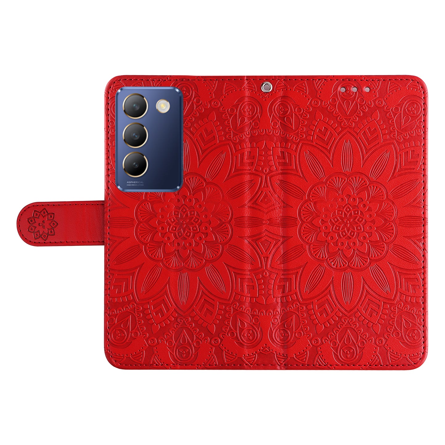 For vivo Y100 5G (Indonesia) / Y200e 5G / T3 5G (India) / V30 Lite 5G (India) Magnetic Phone Case Imprinted Wallet Cover - Red