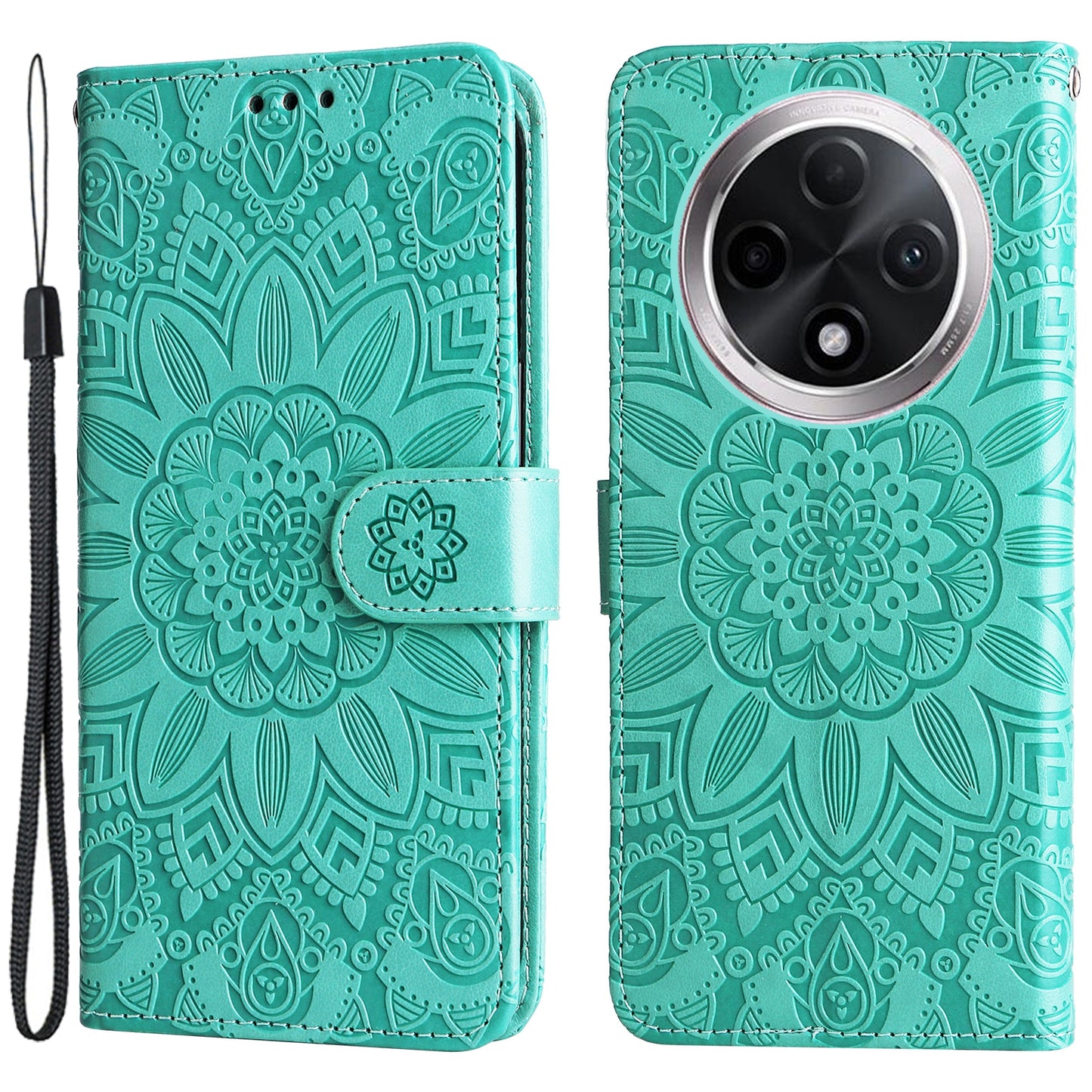 For Oppo A3 Pro 5G Case Imprinted PU Leather Wallet Magnetic Clasp Phone Cover - Green