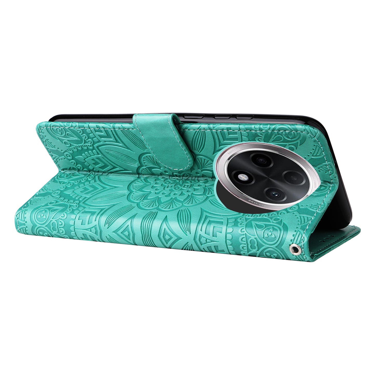 For Oppo A3 Pro 5G Case Imprinted PU Leather Wallet Magnetic Clasp Phone Cover - Green