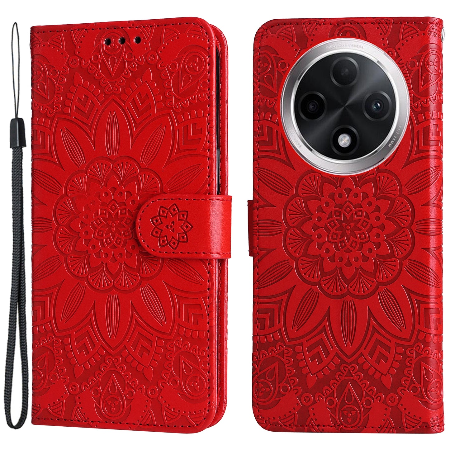 For Oppo A3 Pro 5G Case Imprinted PU Leather Wallet Magnetic Clasp Phone Cover - Red