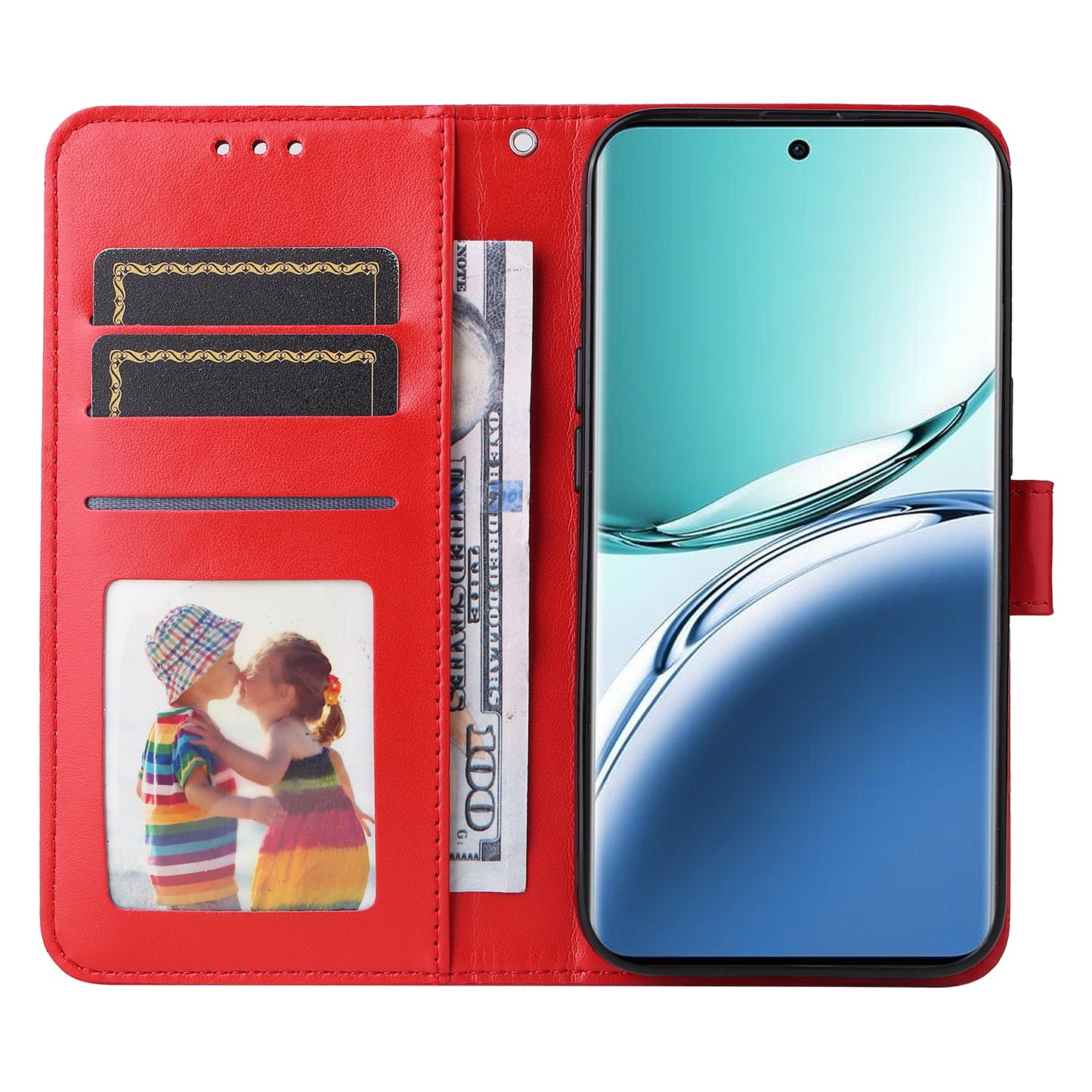 For Oppo A3 Pro 5G Case Imprinted PU Leather Wallet Magnetic Clasp Phone Cover - Red