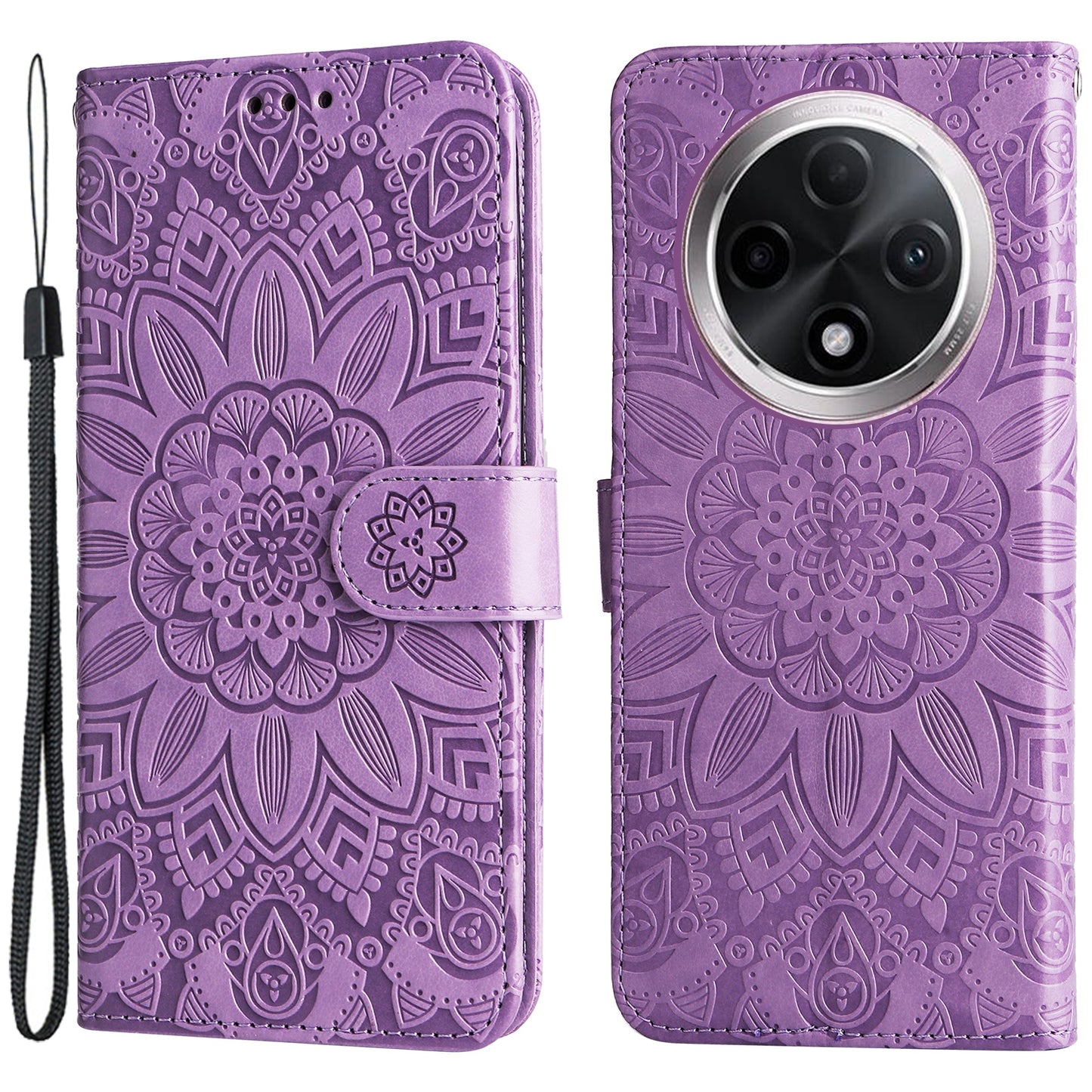 For Oppo A3 Pro 5G Case Imprinted PU Leather Wallet Magnetic Clasp Phone Cover - Purple