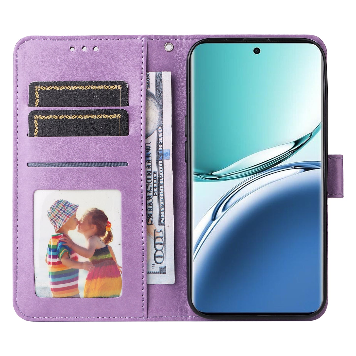 For Oppo A3 Pro 5G Case Imprinted PU Leather Wallet Magnetic Clasp Phone Cover - Purple