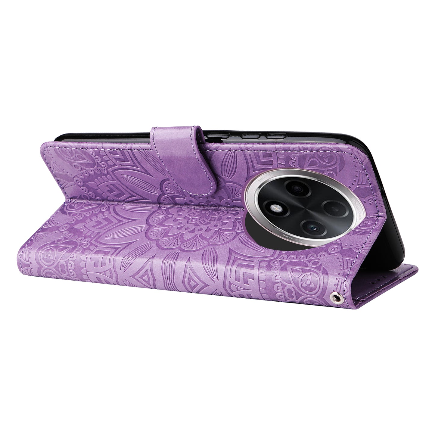 For Oppo A3 Pro 5G Case Imprinted PU Leather Wallet Magnetic Clasp Phone Cover - Purple