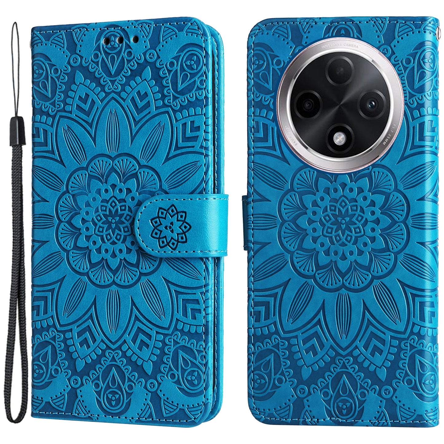 For Oppo A3 Pro 5G Case Imprinted PU Leather Wallet Magnetic Clasp Phone Cover - Blue