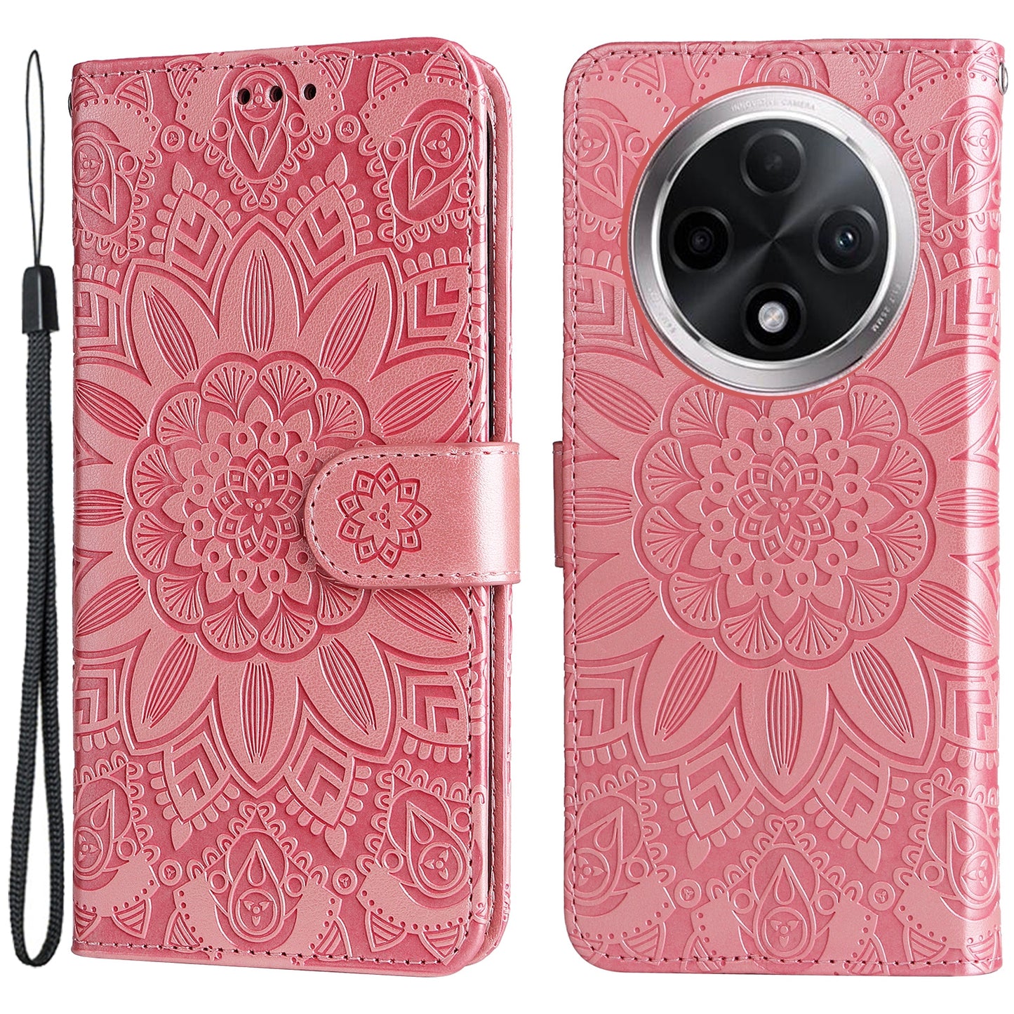 For Oppo A3 Pro 5G Case Imprinted PU Leather Wallet Magnetic Clasp Phone Cover - Pink