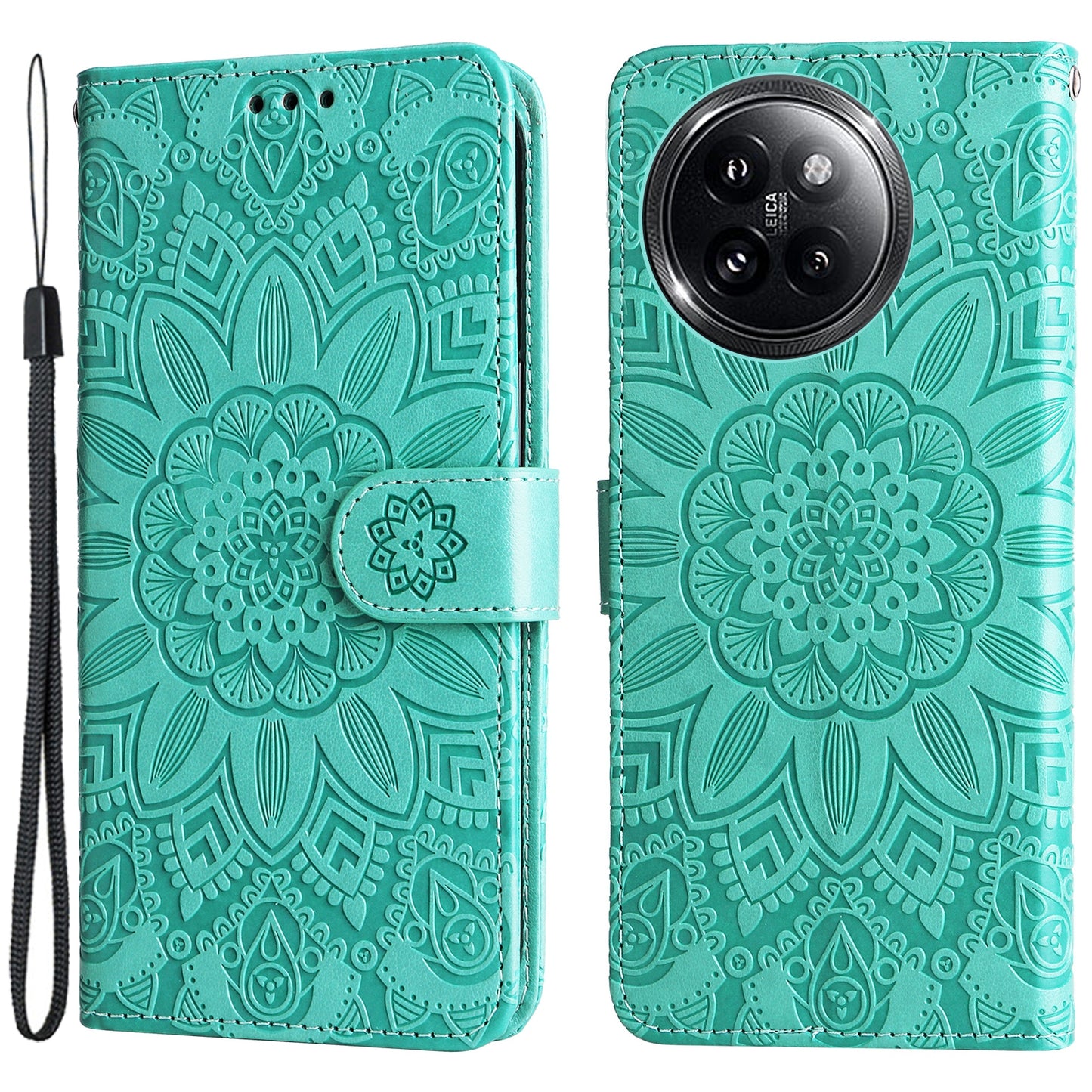 For Xiaomi Civi 4 Pro 5G Case Imprinted Sunflower Wallet Style Smart Phone Cover - Green