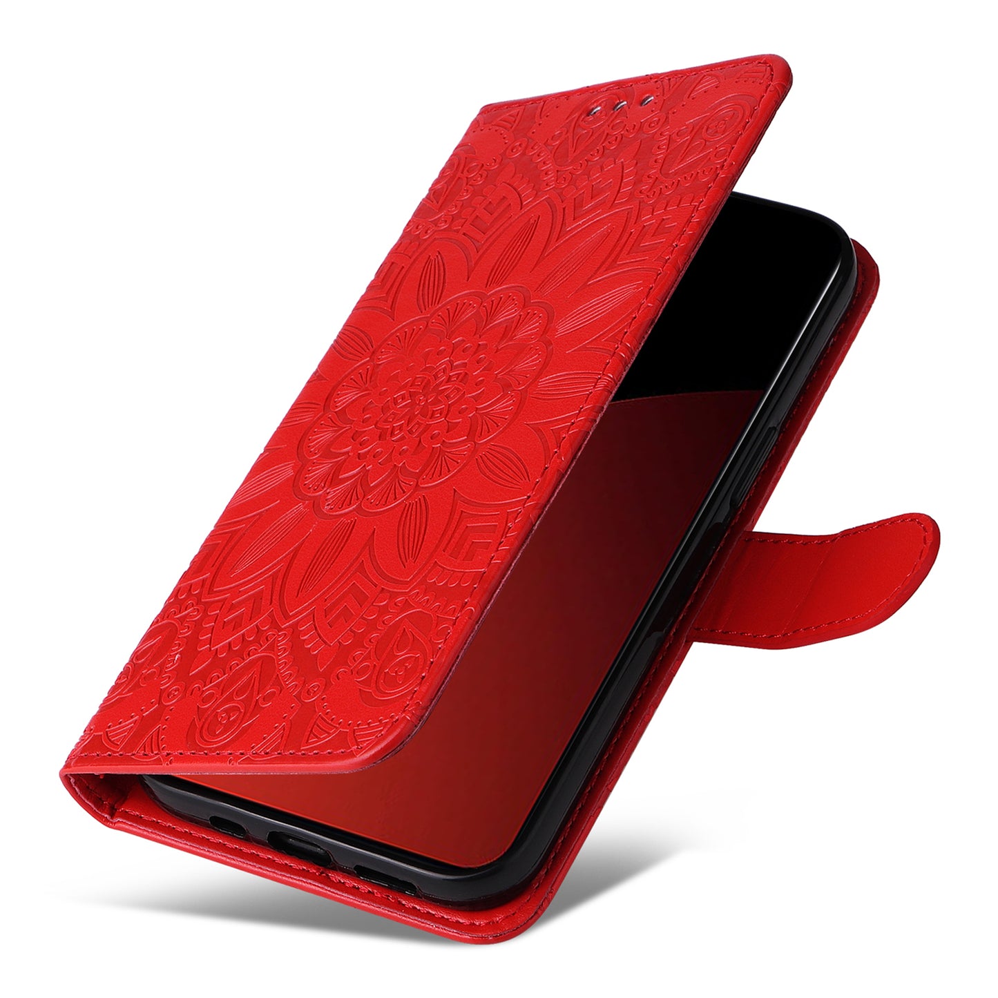 For Xiaomi Civi 4 Pro 5G Case Imprinted Sunflower Wallet Style Smart Phone Cover - Red