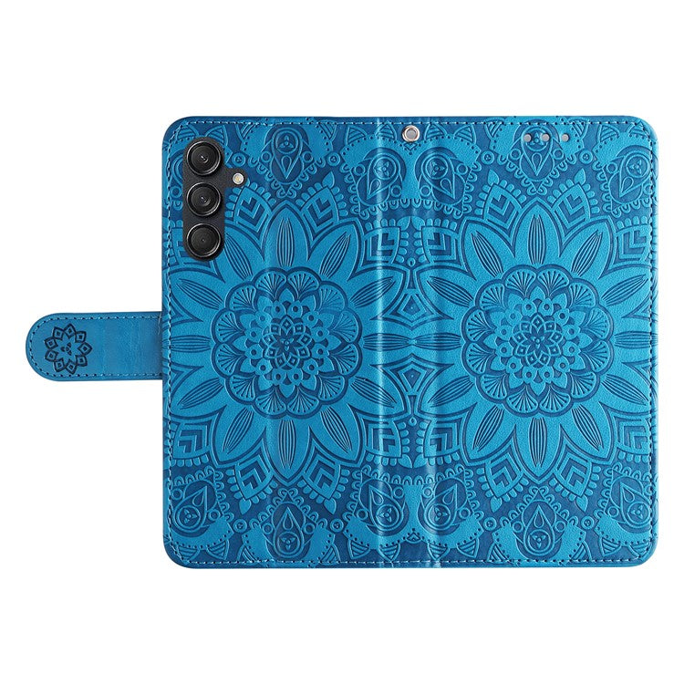 For Samsung Galaxy M55 5G / C55 5G / F55 5G Leather Case Wallet Stand Sunflower Phone Cover - Blue