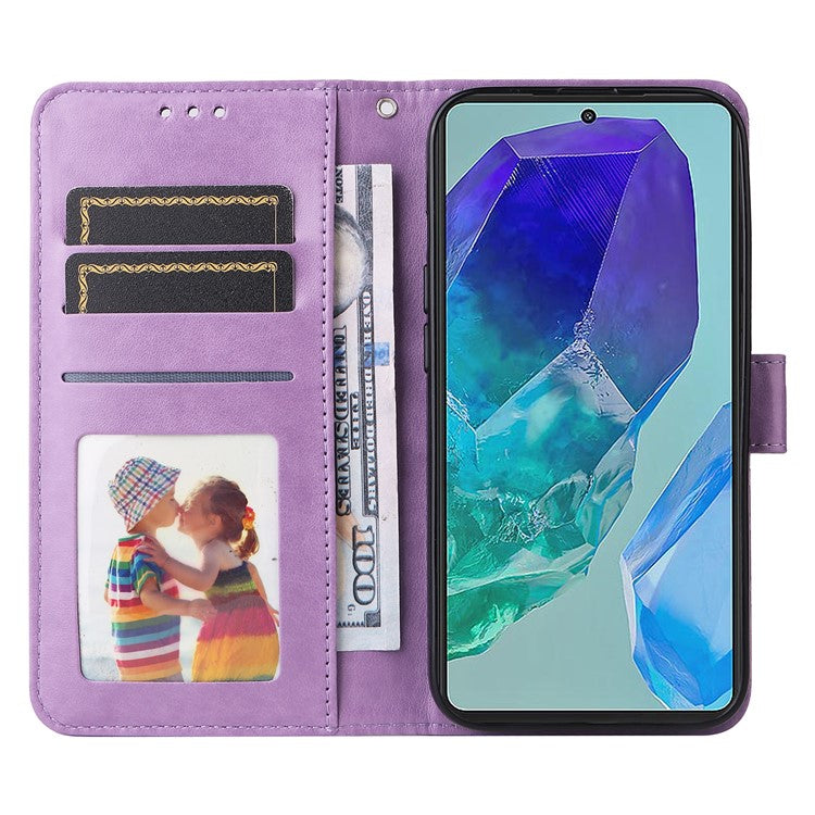 For Samsung Galaxy M55 5G / C55 5G / F55 5G Leather Case Wallet Stand Sunflower Phone Cover - Purple