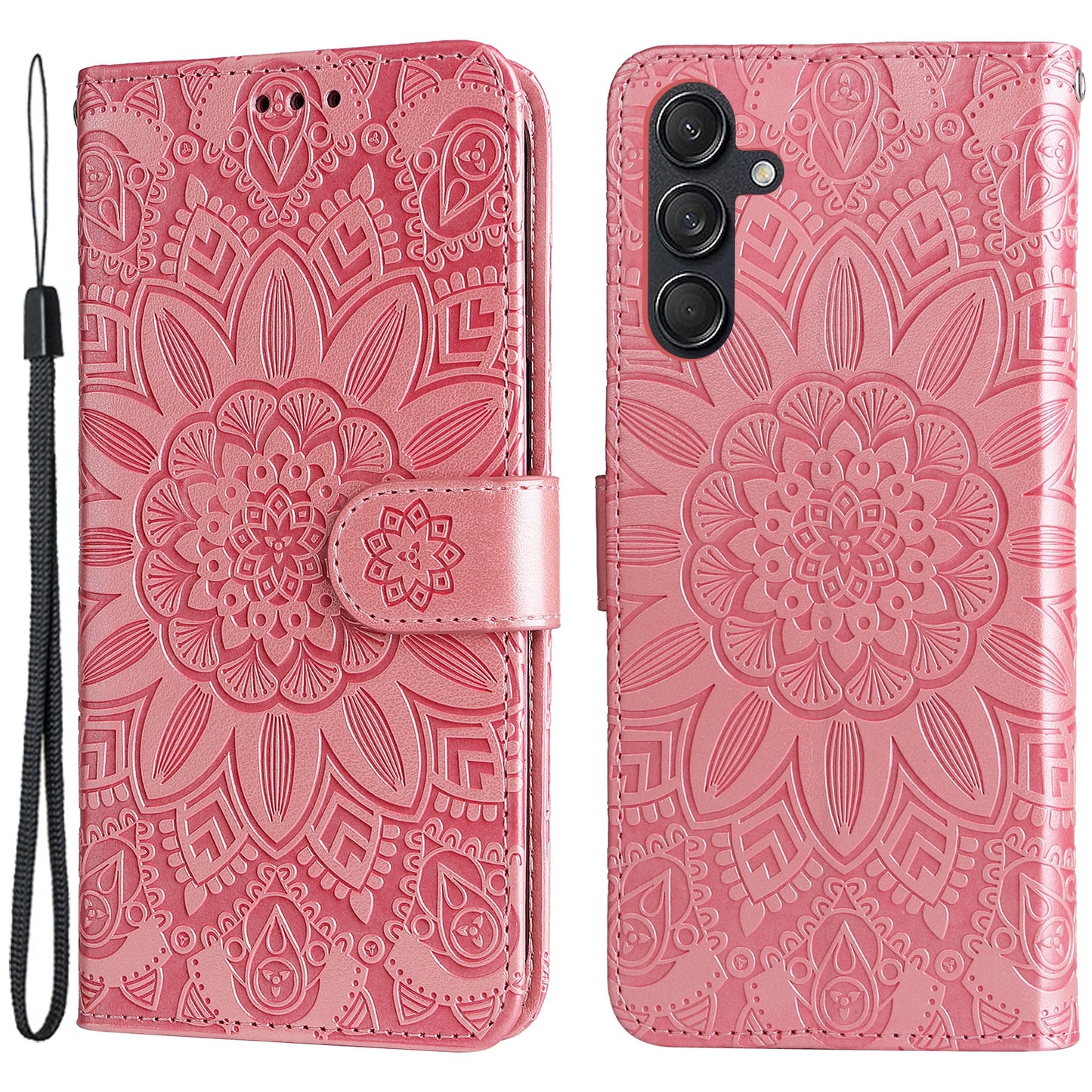 For Samsung Galaxy M55 5G Leather Case Wallet Stand Sunflower Phone Cover - Pink