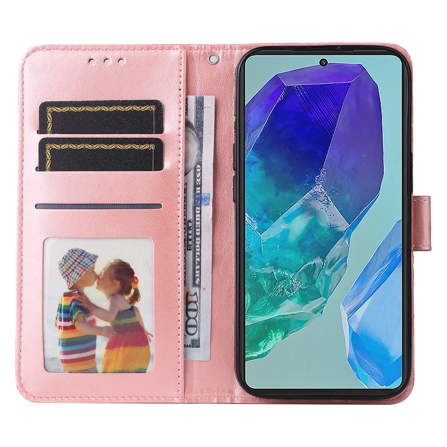 For Samsung Galaxy M55 5G Leather Case Wallet Stand Sunflower Phone Cover - Pink