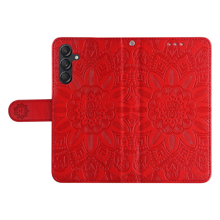 For Samsung Galaxy M55 5G / C55 5G / F55 5G Leather Case Wallet Stand Sunflower Phone Cover - Red