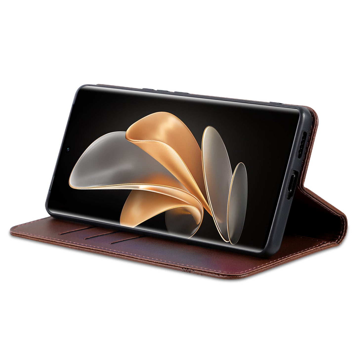 AZNS For Honor Magic6 Pro 5G Magnetic Case Cowhide Texture Leather Phone Stand Cover - Coffee