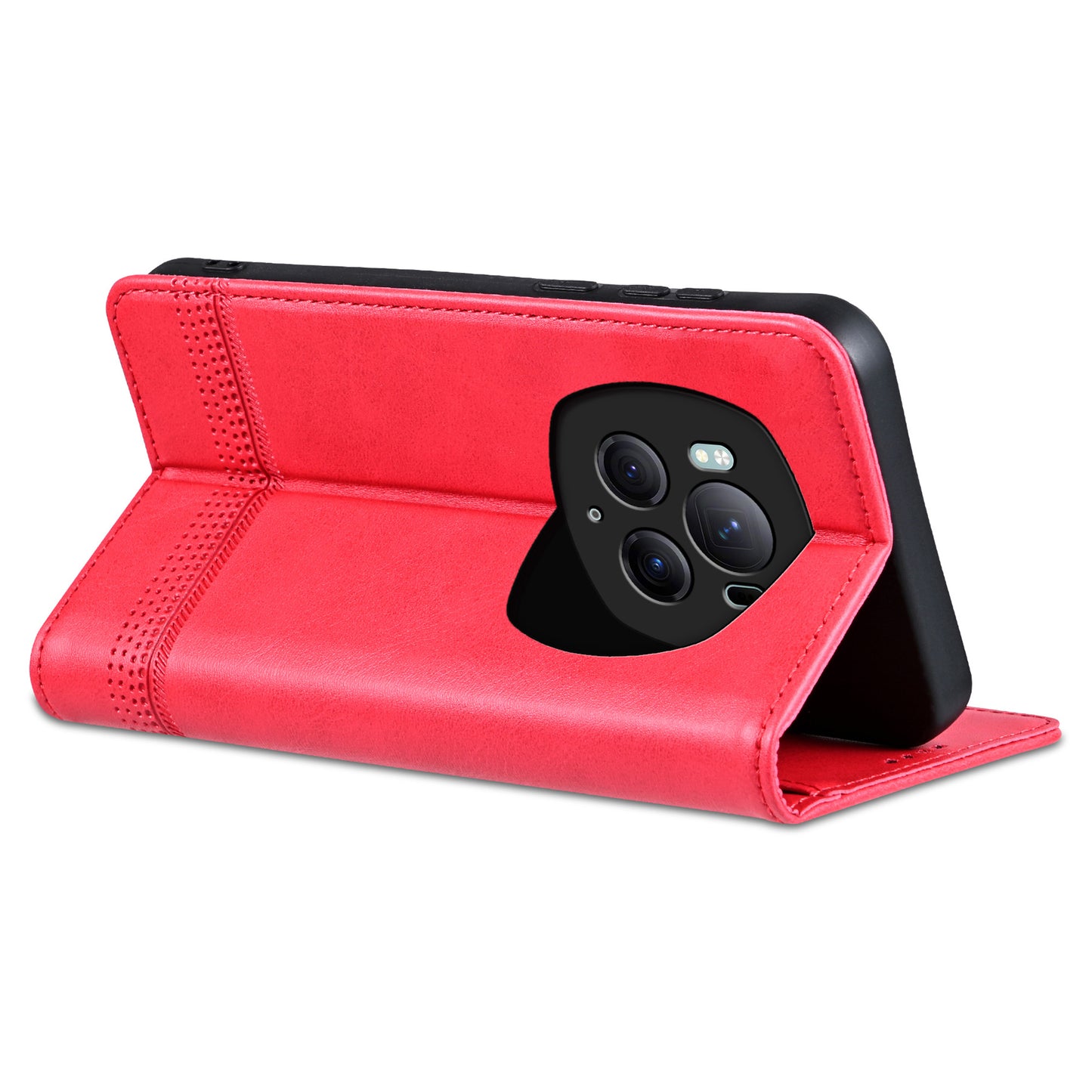 AZNS For Honor Magic6 Pro 5G Magnetic Case Cowhide Texture Leather Phone Stand Cover - Red