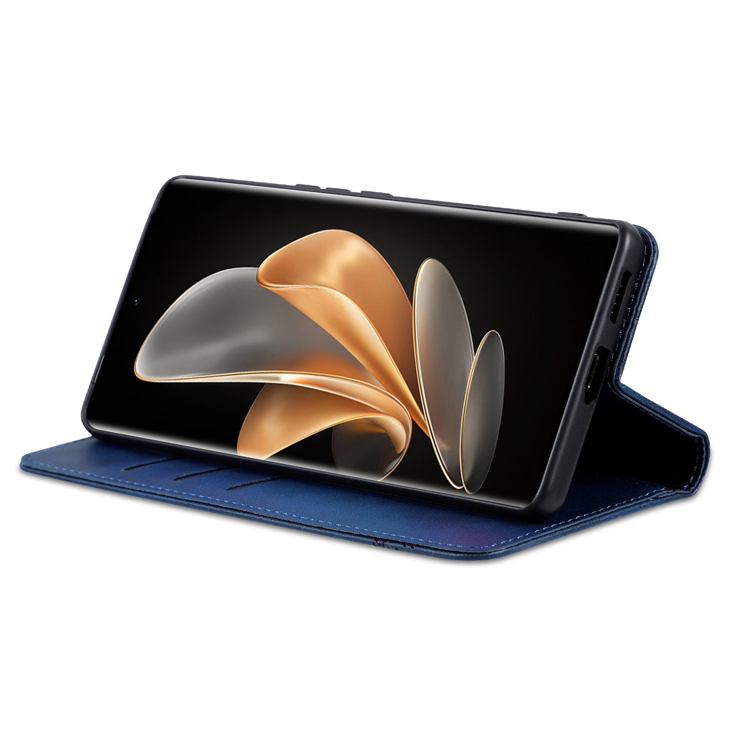 AZNS For Honor Magic6 Pro 5G Magnetic Case Cowhide Texture Leather Phone Stand Cover - Blue