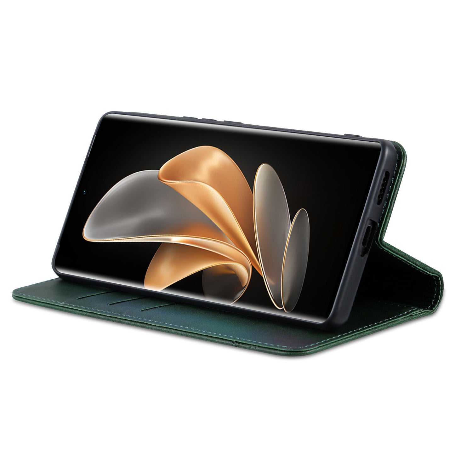 AZNS For Honor Magic6 Pro 5G Magnetic Case Cowhide Texture Leather Phone Stand Cover - Green