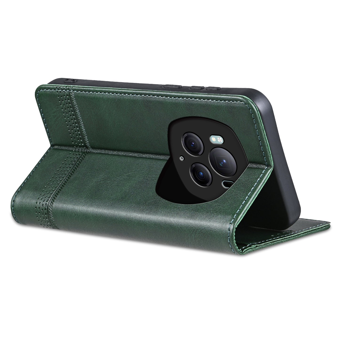 AZNS For Honor Magic6 Pro 5G Magnetic Case Cowhide Texture Leather Phone Stand Cover - Green