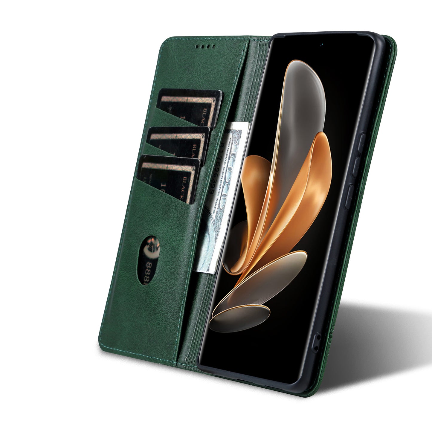 AZNS For Honor Magic6 Pro 5G Magnetic Case Cowhide Texture Leather Phone Stand Cover - Green