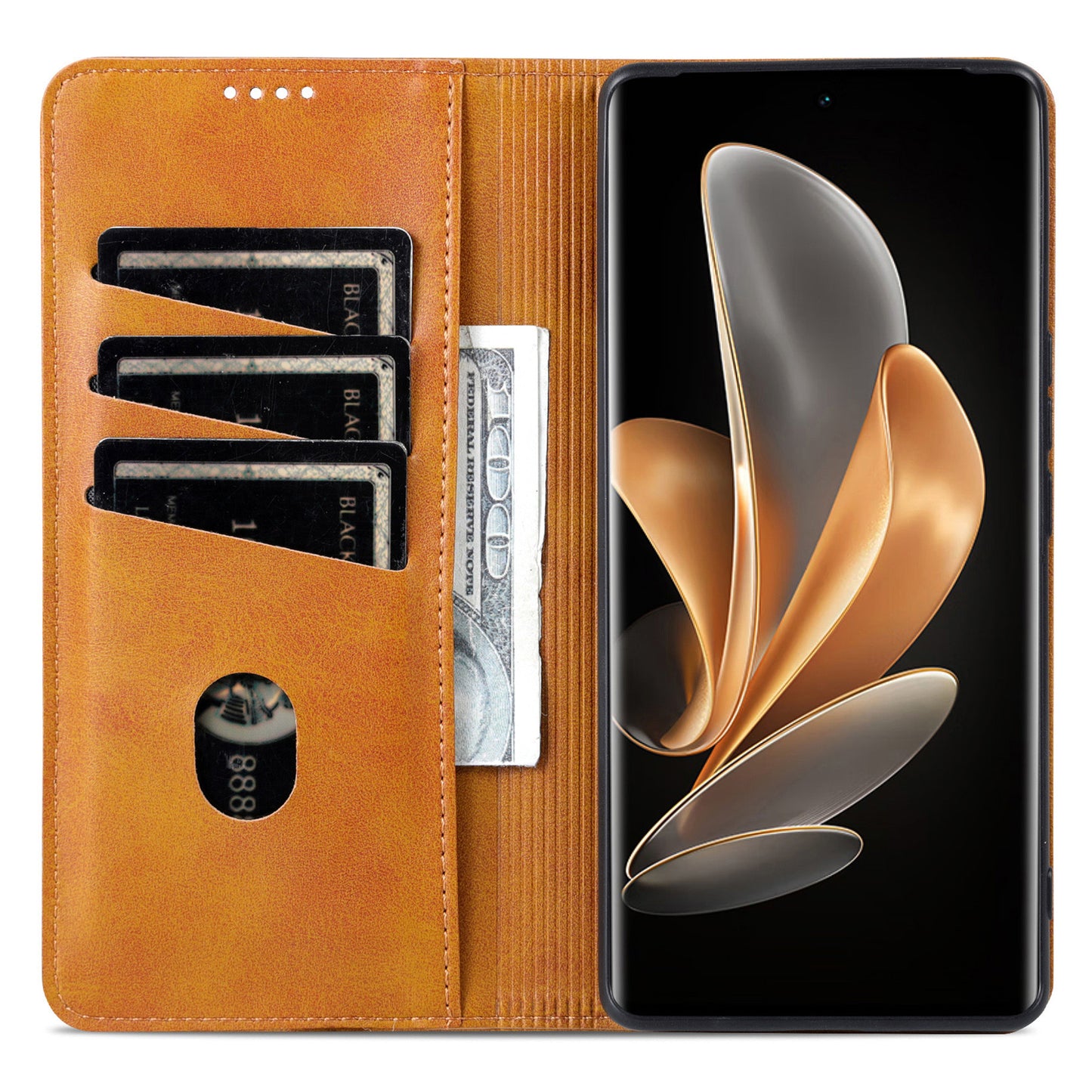 AZNS For Honor Magic6 Pro 5G Magnetic Case Cowhide Texture Leather Phone Stand Cover - Brown