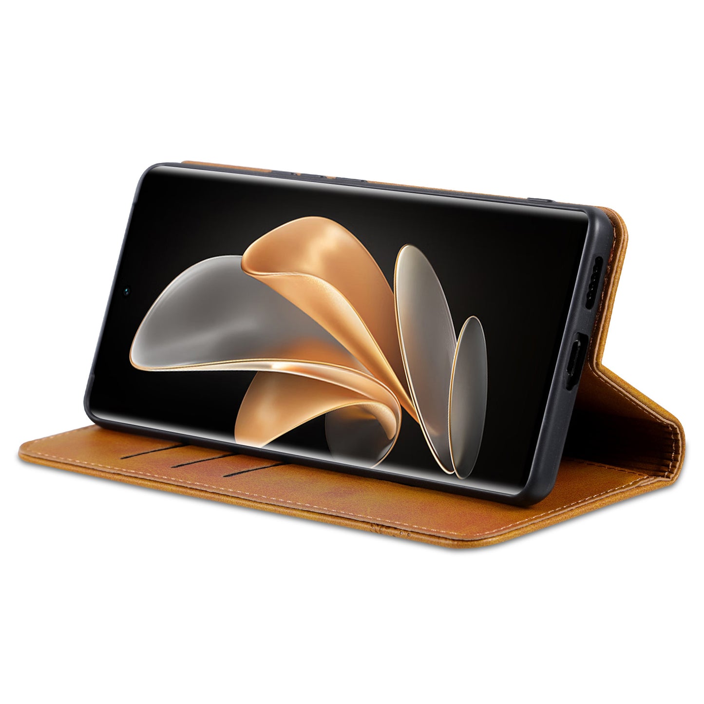 AZNS For Honor Magic6 Pro 5G Magnetic Case Cowhide Texture Leather Phone Stand Cover - Brown