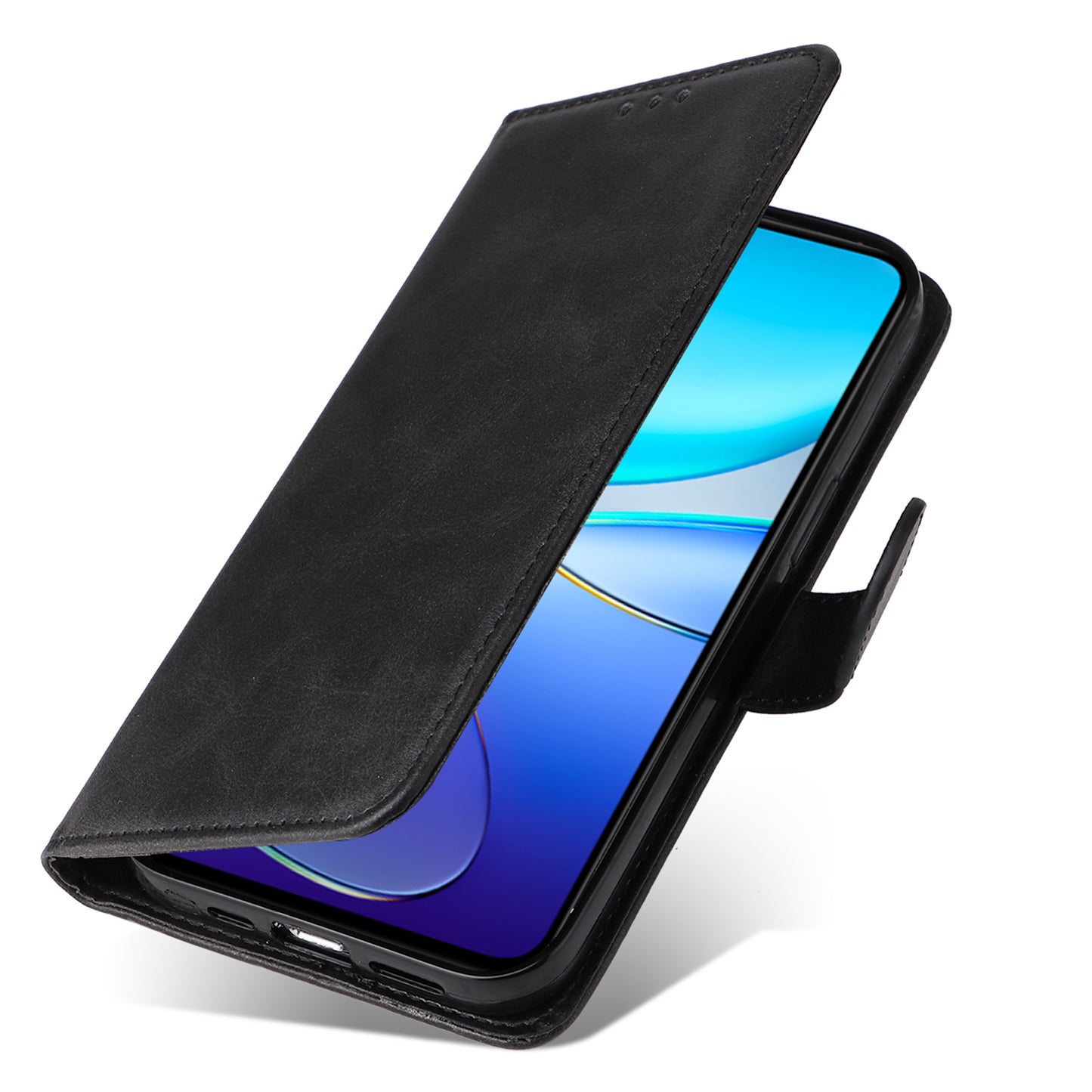 For vivo Y100 5G (Indonesia) / Y200e 5G / T3 5G (India) / V30 Lite 5G (India) Magnetic Case Leather Viewing Stand Phone Cover - Black