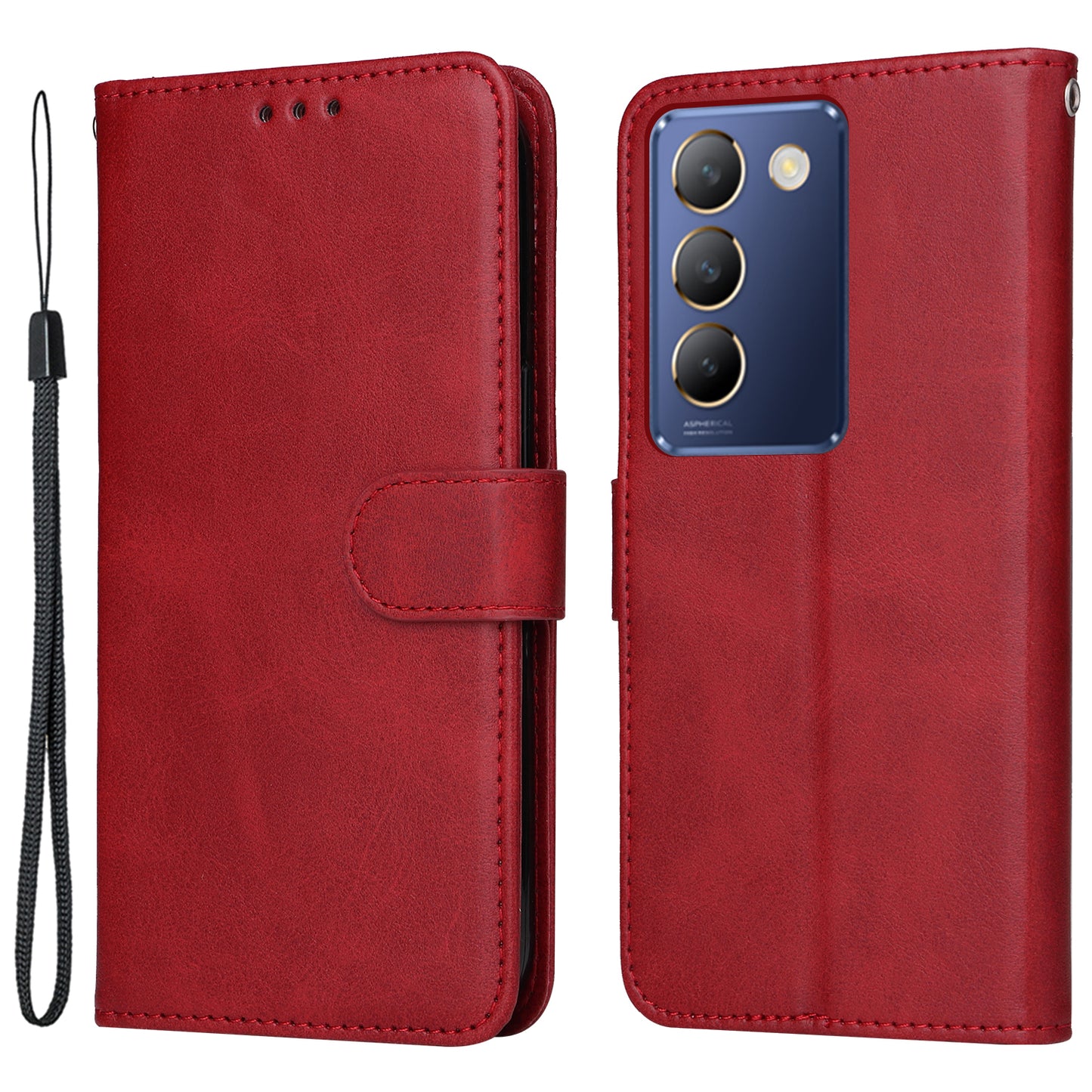 For vivo Y100 5G (Indonesia) / Y200e 5G / T3 5G (India) / V30 Lite 5G (India) Magnetic Case Leather Viewing Stand Phone Cover - Red
