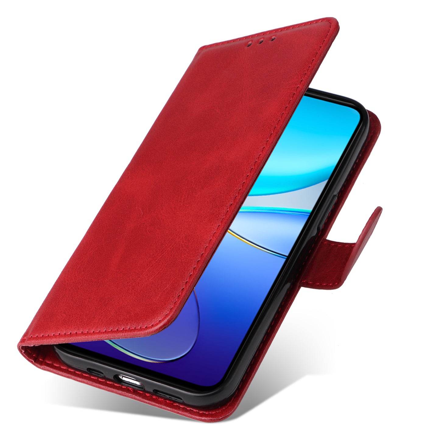 For vivo Y100 5G (Indonesia) / Y200e 5G / T3 5G (India) / V30 Lite 5G (India) Magnetic Case Leather Viewing Stand Phone Cover - Red