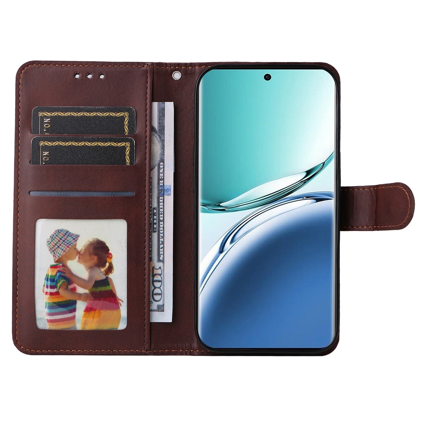 For Oppo A3 Pro 5G Case Leather Viewing Stand Mobile Phone Cover with Wrist Strap - Brown