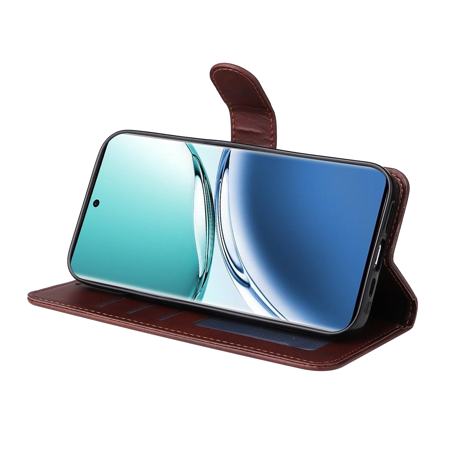 For Oppo A3 Pro 5G Case Leather Viewing Stand Mobile Phone Cover with Wrist Strap - Brown