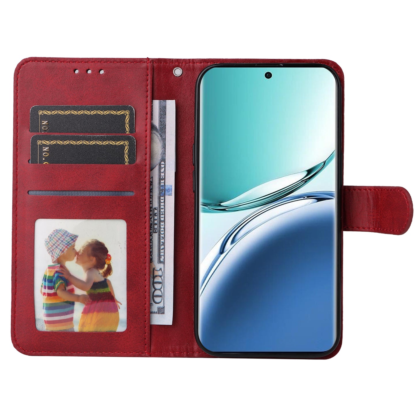 For Oppo A3 Pro 5G Case Leather Viewing Stand Mobile Phone Cover with Wrist Strap - Red