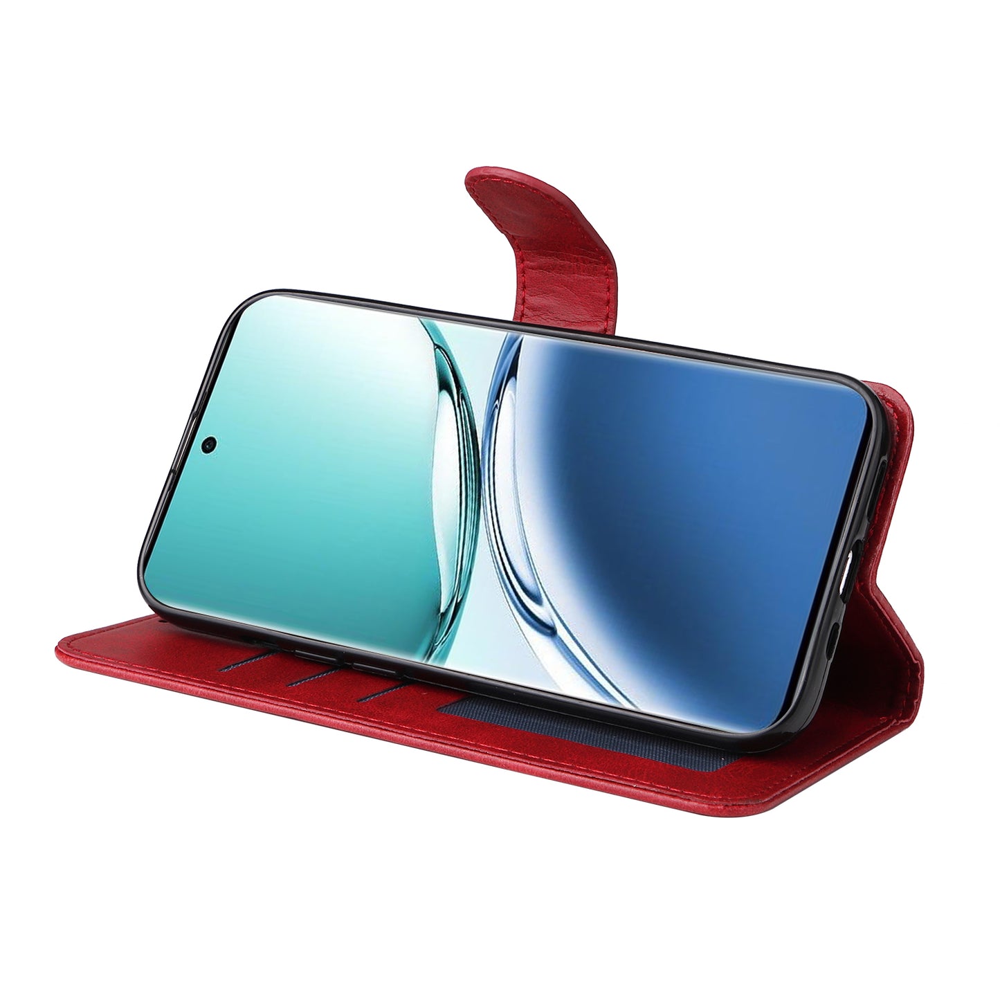 For Oppo A3 Pro 5G Case Leather Viewing Stand Mobile Phone Cover with Wrist Strap - Red