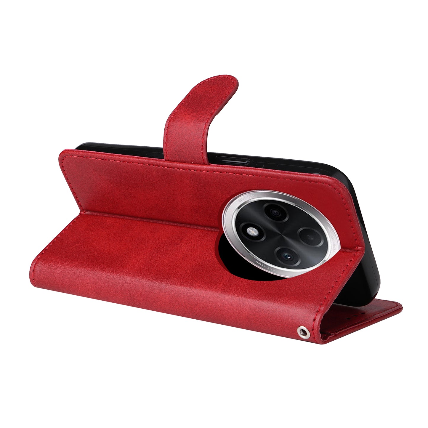 For Oppo A3 Pro 5G Case Leather Viewing Stand Mobile Phone Cover with Wrist Strap - Red