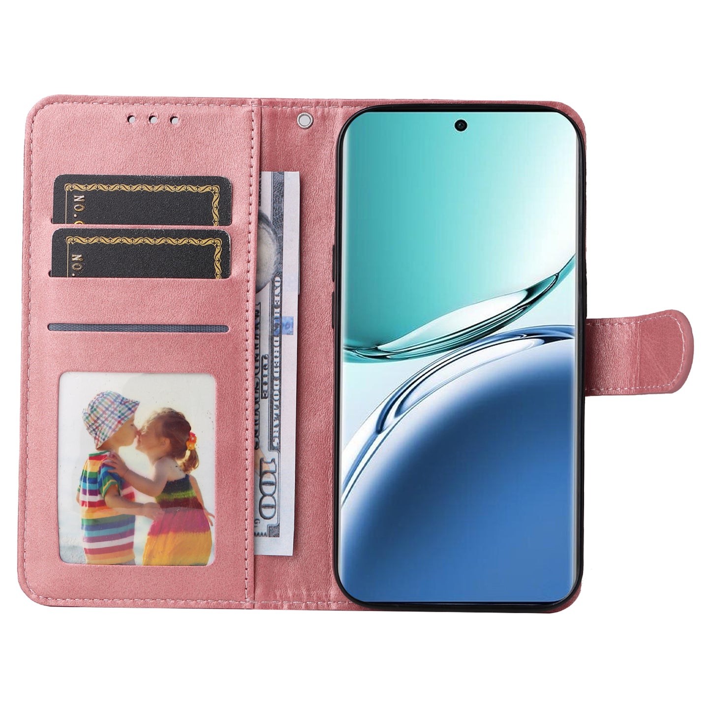 For Oppo A3 Pro 5G Case Leather Viewing Stand Mobile Phone Cover with Wrist Strap - Pink