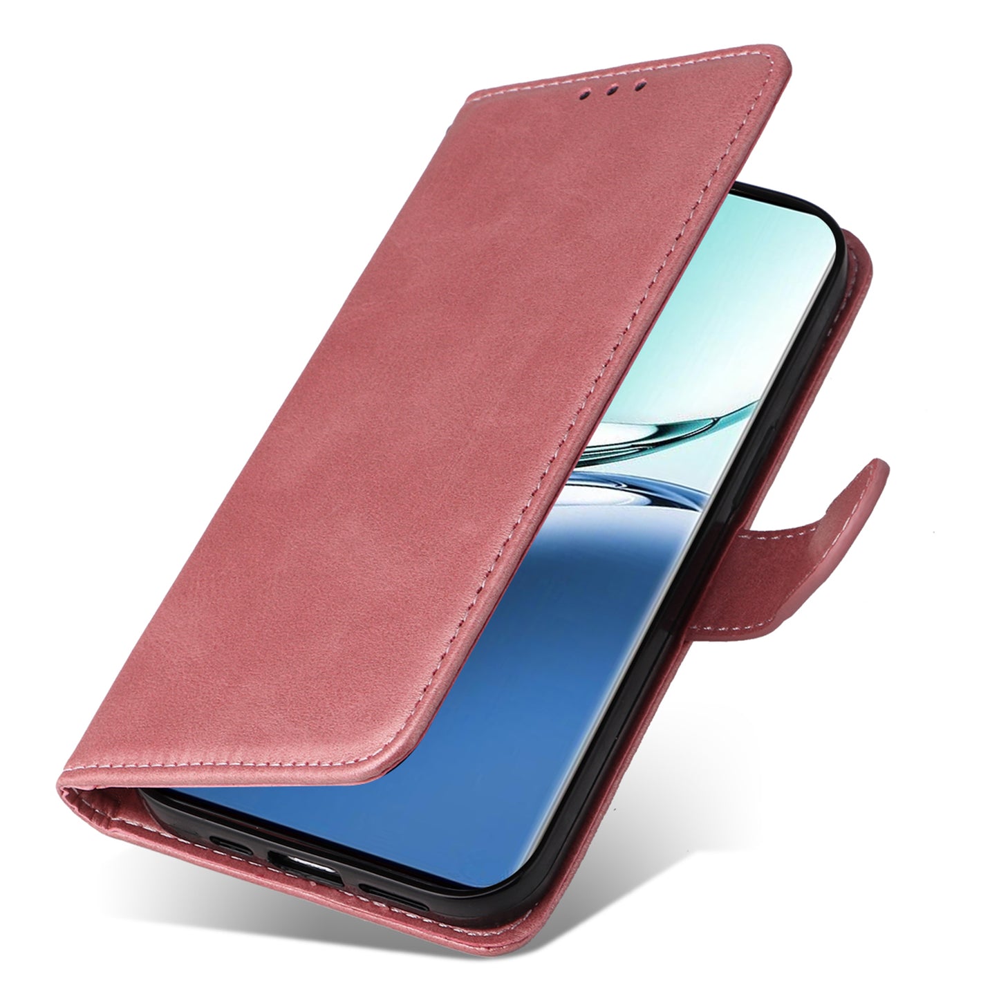 For Oppo A3 Pro 5G Case Leather Viewing Stand Mobile Phone Cover with Wrist Strap - Pink