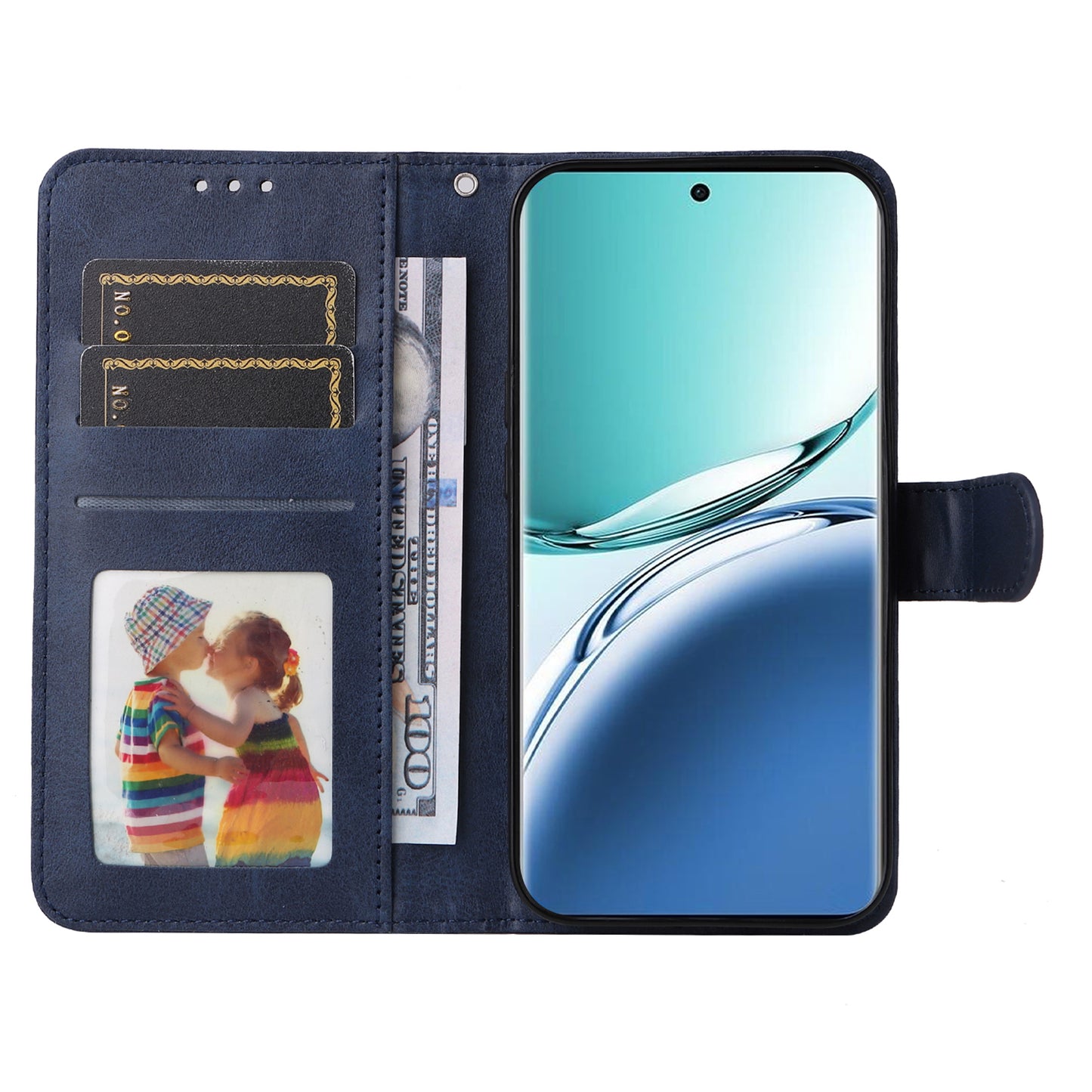 For Oppo A3 Pro 5G Case Leather Viewing Stand Mobile Phone Cover with Wrist Strap - Blue
