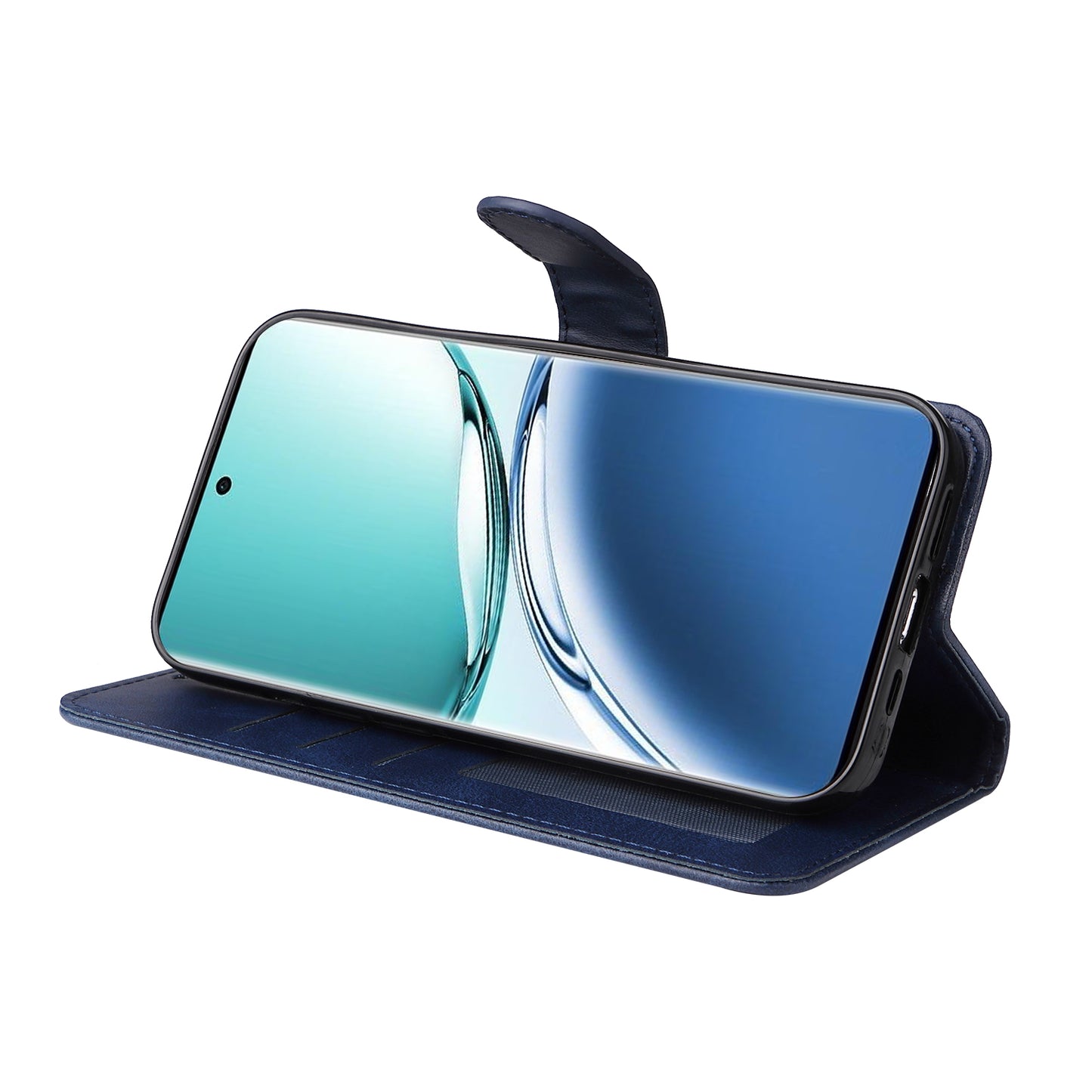 For Oppo A3 Pro 5G Case Leather Viewing Stand Mobile Phone Cover with Wrist Strap - Blue