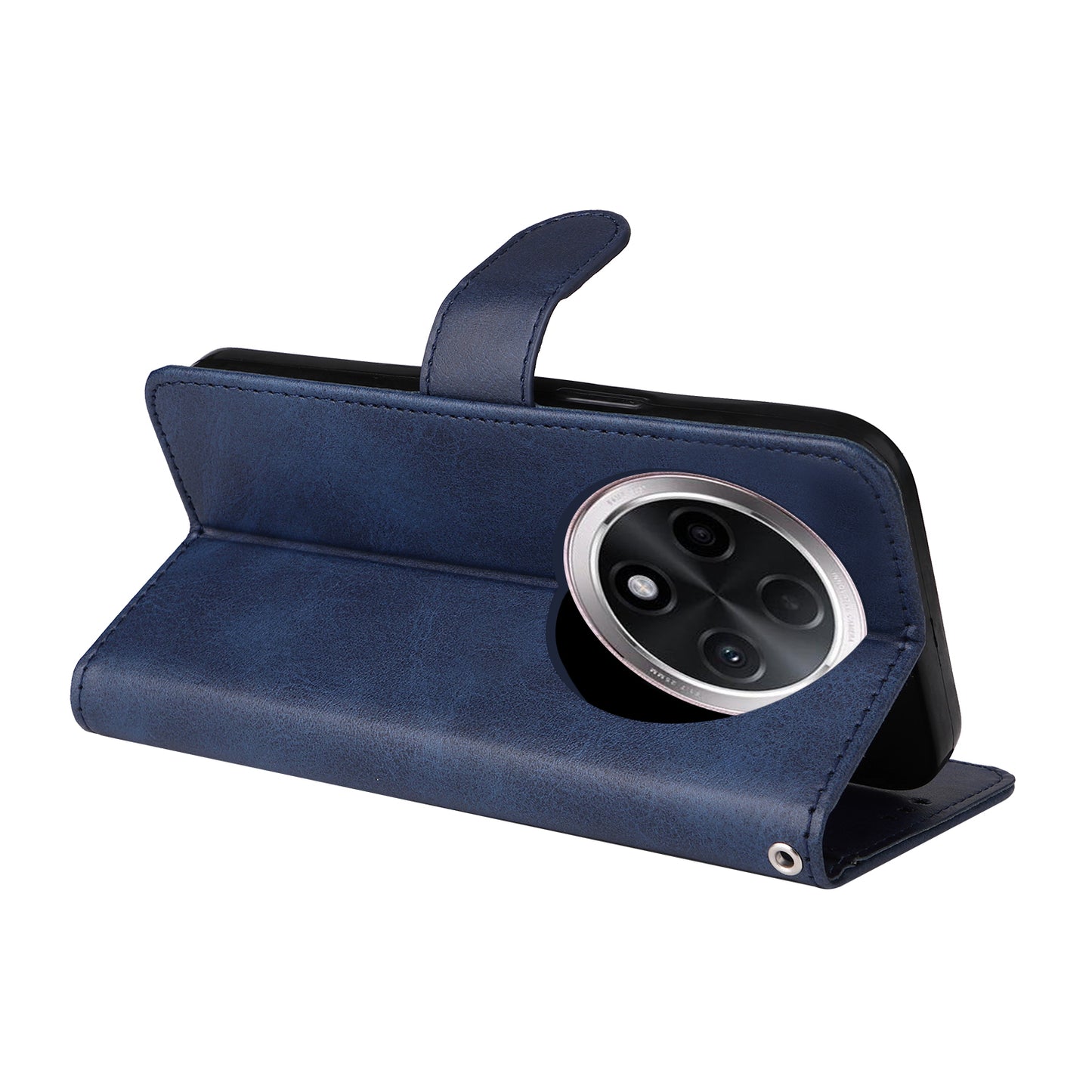 For Oppo A3 Pro 5G Case Leather Viewing Stand Mobile Phone Cover with Wrist Strap - Blue