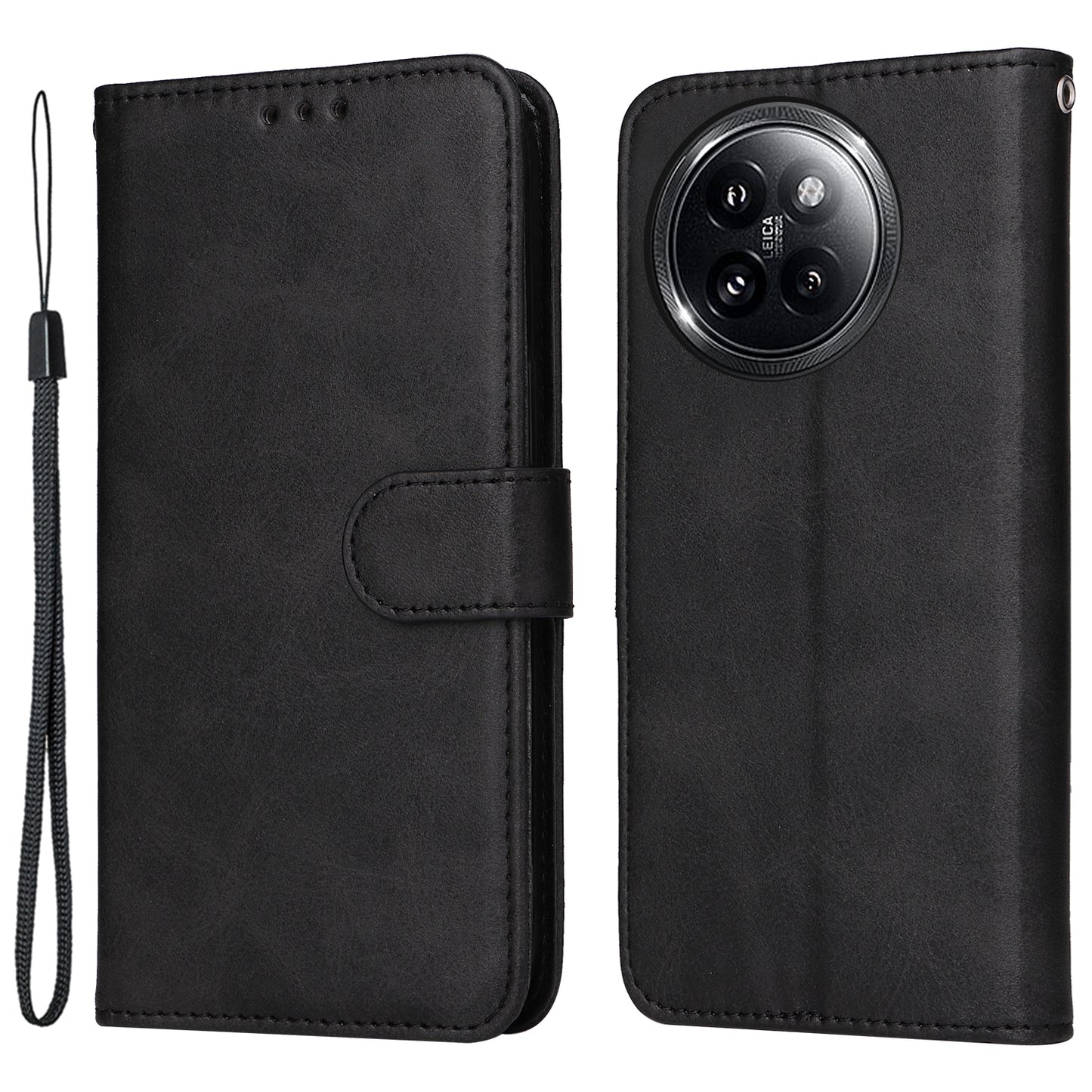 For Xiaomi Civi 4 Pro 5G Case 3 Slots Holder Leather Phone Wallet Cover with Hand Strap - Black