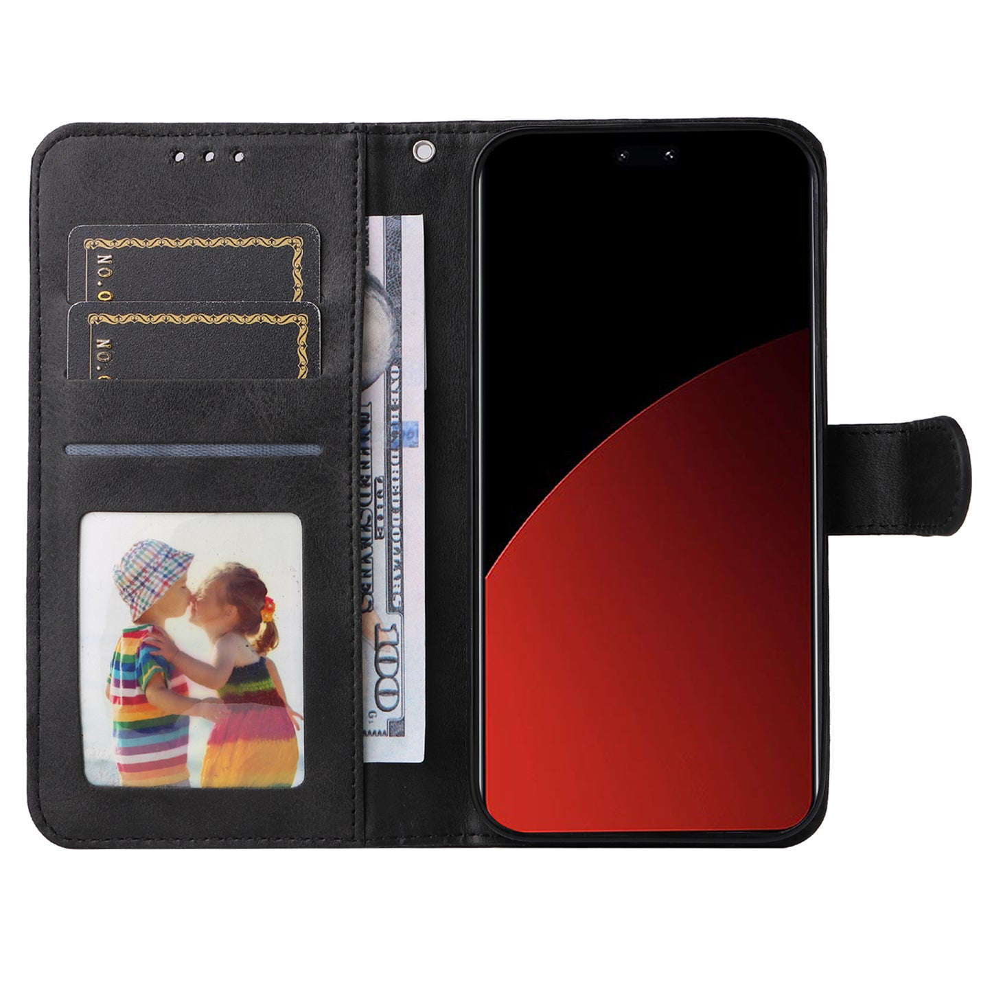 For Xiaomi Civi 4 Pro 5G Case 3 Slots Holder Leather Phone Wallet Cover with Hand Strap - Black