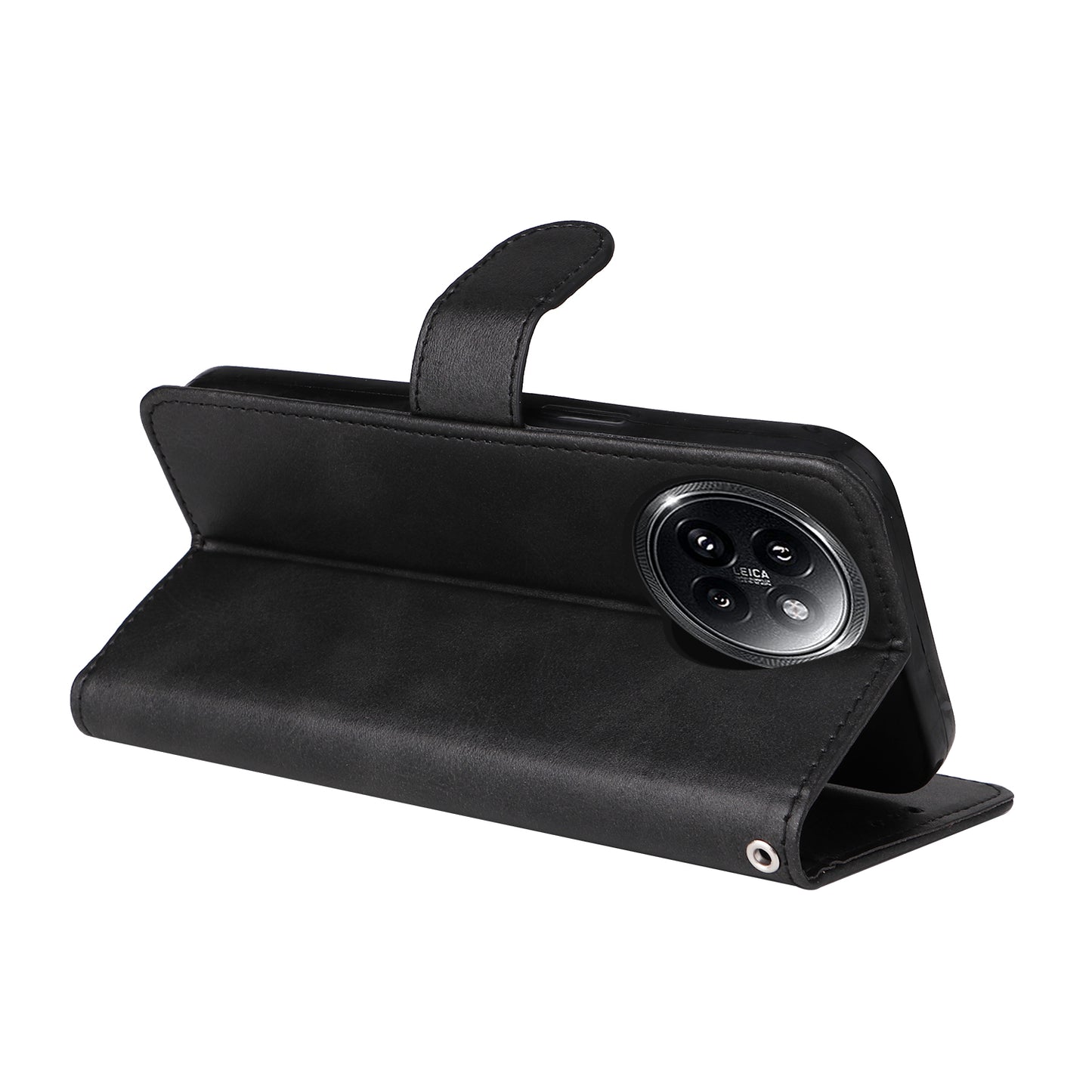 For Xiaomi Civi 4 Pro 5G Case 3 Slots Holder Leather Phone Wallet Cover with Hand Strap - Black