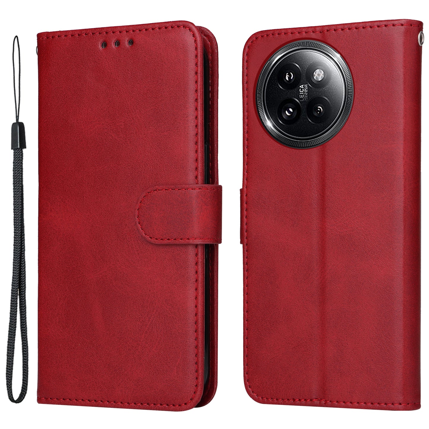 For Xiaomi Civi 4 Pro 5G Case 3 Slots Holder Leather Phone Wallet Cover with Hand Strap - Red
