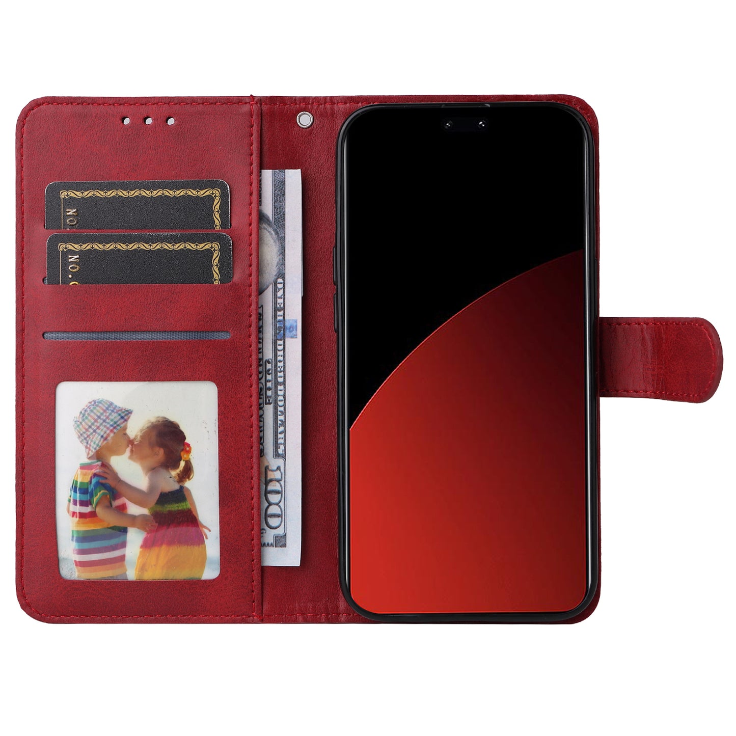 For Xiaomi Civi 4 Pro 5G Case 3 Slots Holder Leather Phone Wallet Cover with Hand Strap - Red