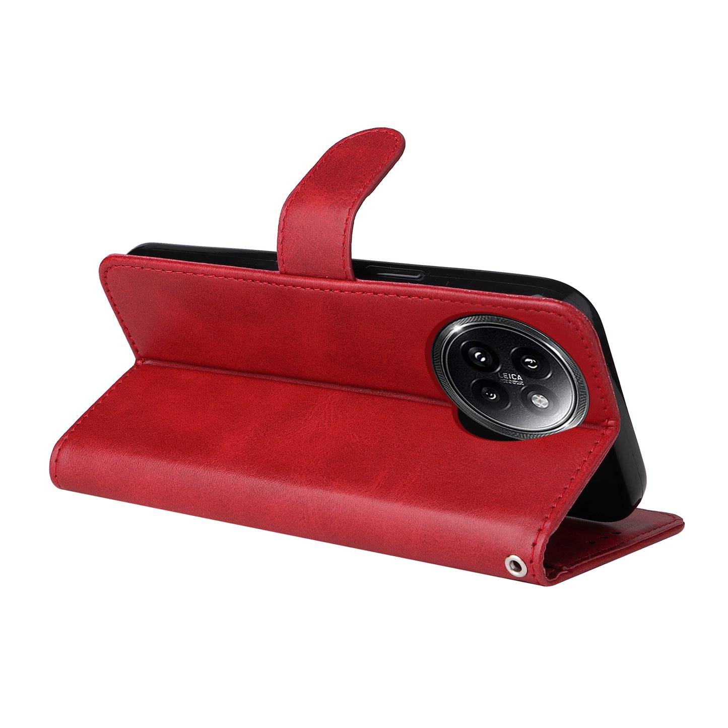 For Xiaomi Civi 4 Pro 5G Case 3 Slots Holder Leather Phone Wallet Cover with Hand Strap - Red