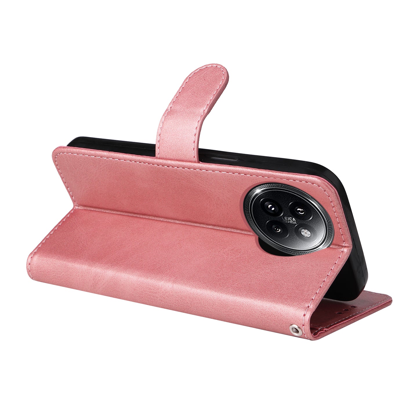 For Xiaomi Civi 4 Pro 5G Case 3 Slots Holder Leather Phone Wallet Cover with Hand Strap - Pink