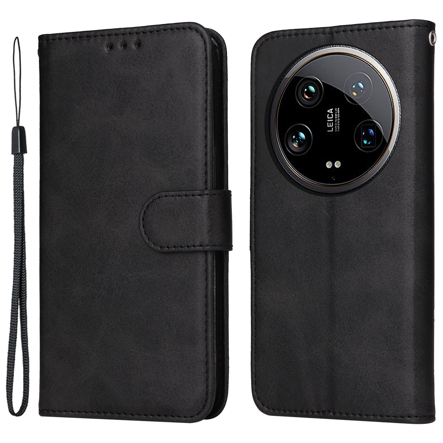 For Xiaomi 14 Ultra Case 3 Slots Holder Calf Texture Magnetic Clasp Phone Cover - Black