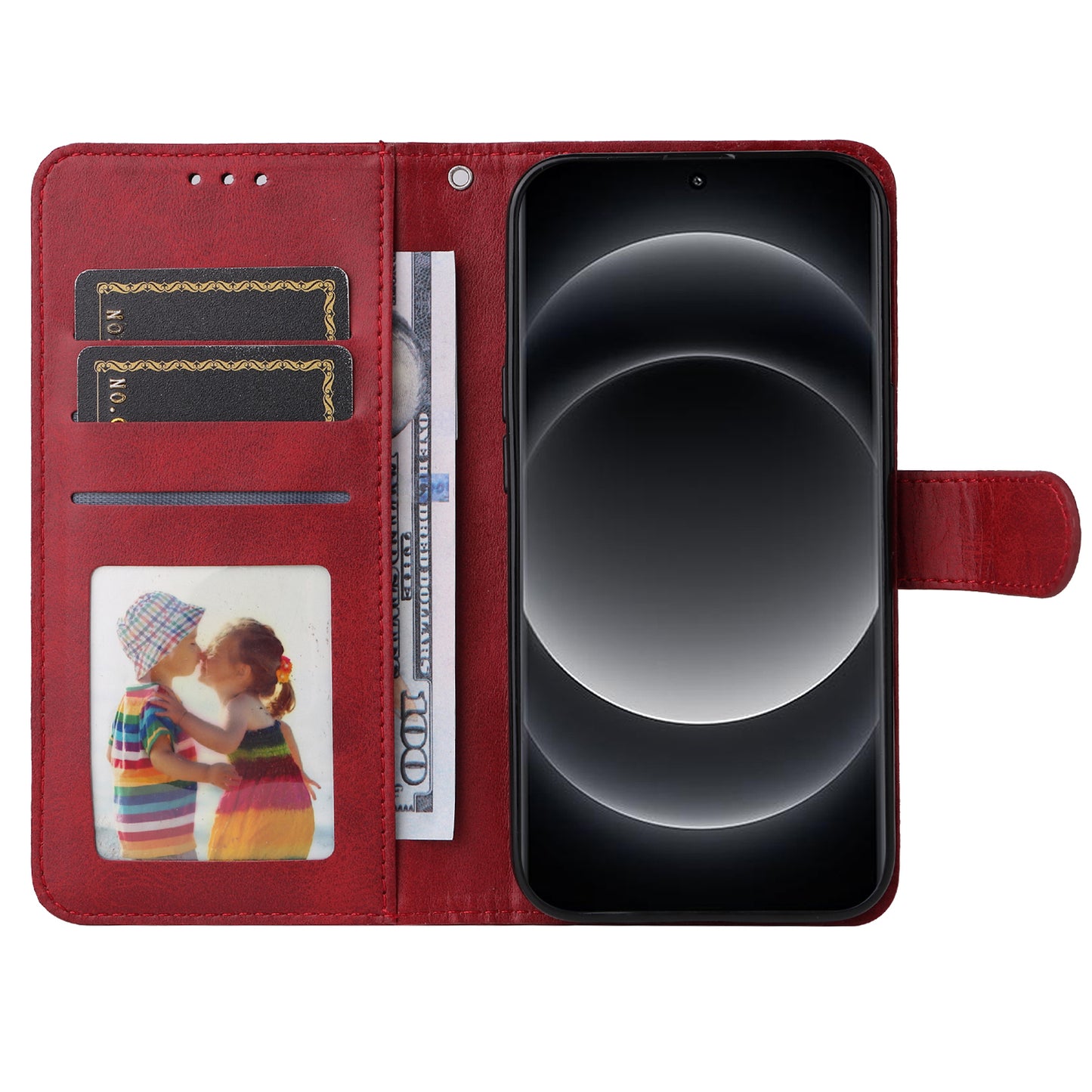 For Xiaomi 14 Ultra Case 3 Slots Holder Calf Texture Magnetic Clasp Phone Cover - Red