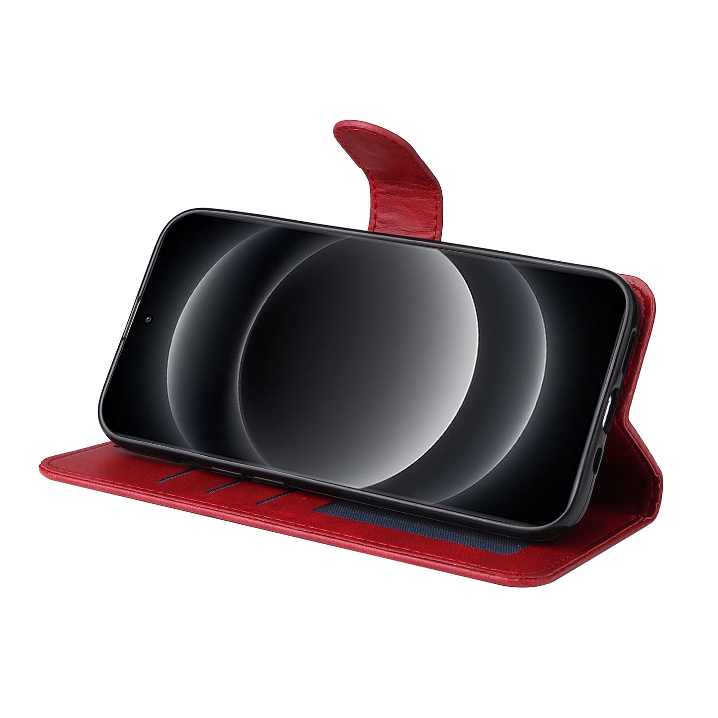 For Xiaomi 14 Ultra Case 3 Slots Holder Calf Texture Magnetic Clasp Phone Cover - Red