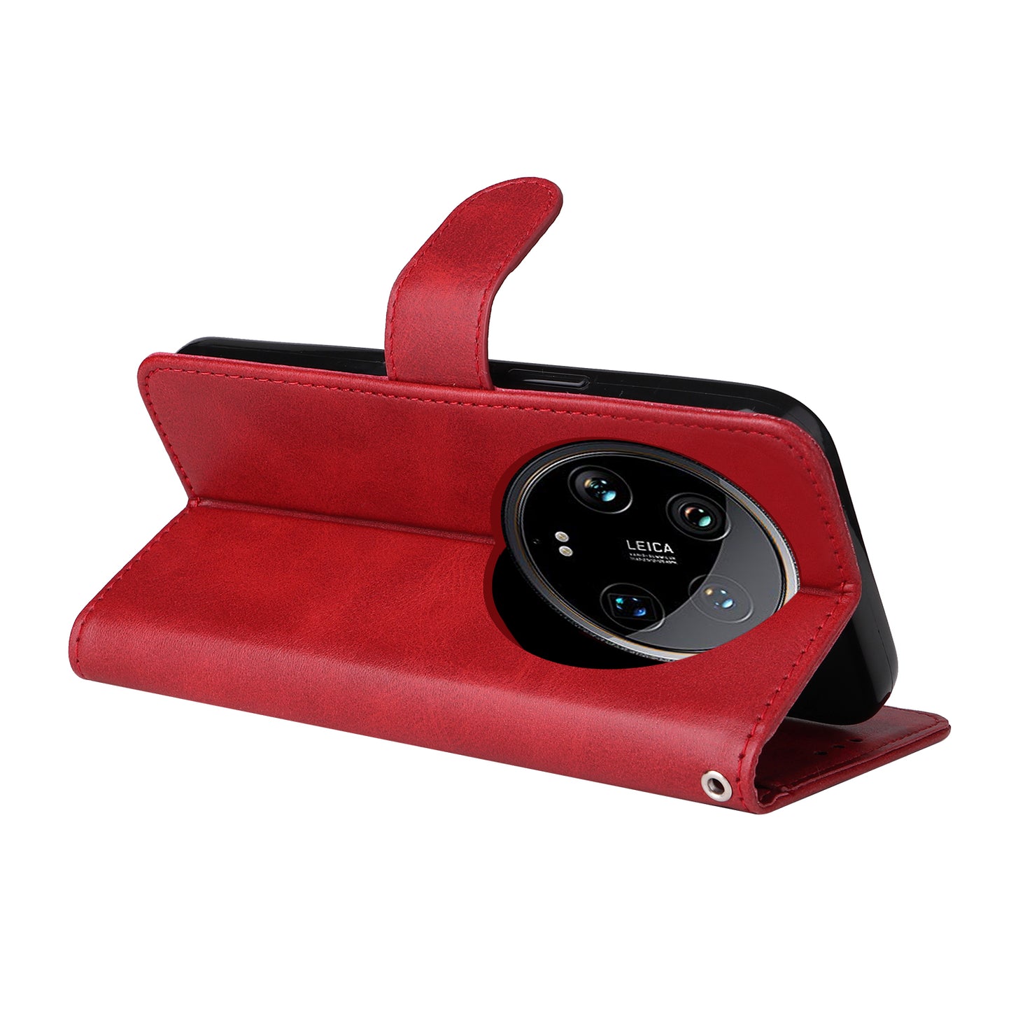 For Xiaomi 14 Ultra Case 3 Slots Holder Calf Texture Magnetic Clasp Phone Cover - Red