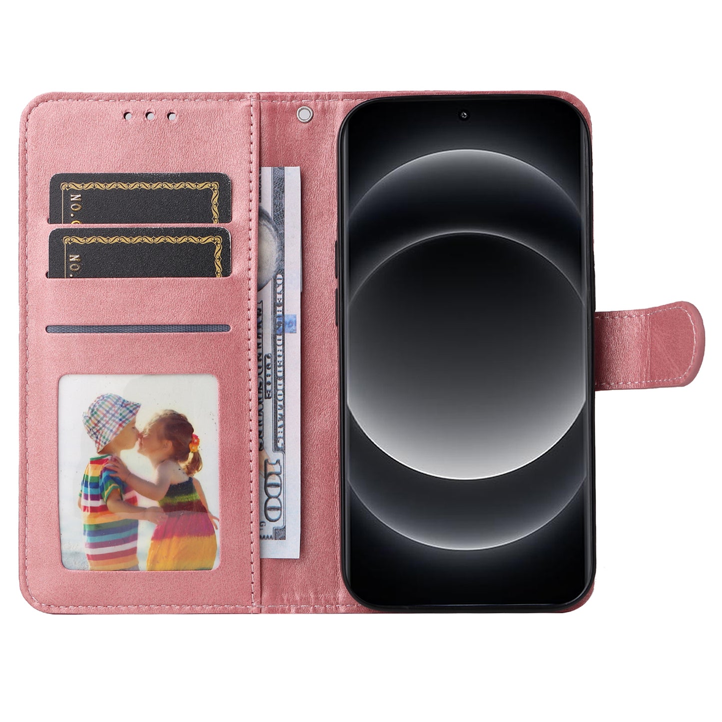 For Xiaomi 14 Ultra Case 3 Slots Holder Calf Texture Magnetic Clasp Phone Cover - Pink